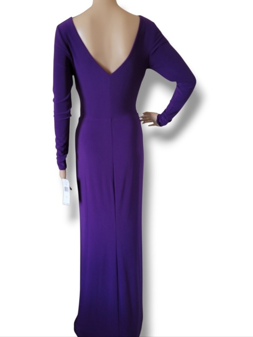 NWT Lauren Ralph Lauden Jersey Knit Full Length Gown Ruched Long Sleeve 4 - Picture 5 of 7